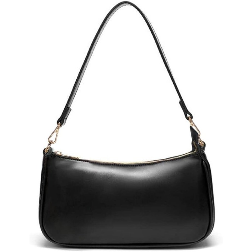 Nieimee Zhou Women Black Leather Shoulder Bag Classic Tote with Zipper Closure